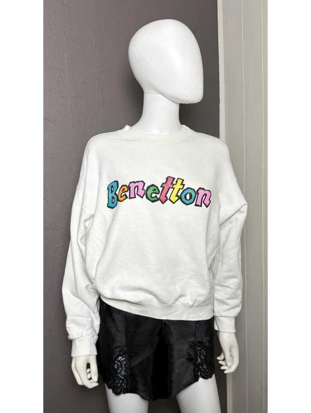 1980's Benetton Sweatshirt White Crewneck Rainbow Text United Colors of Benetton